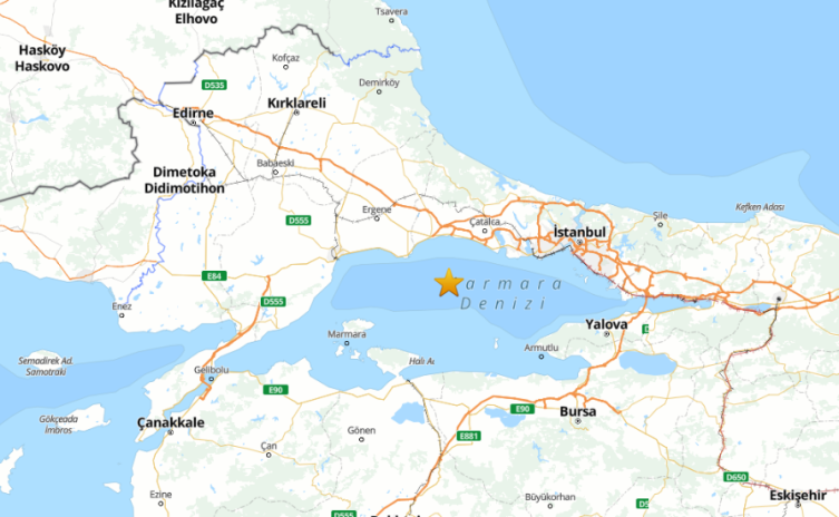 Marmara Denizi'nde 3,9 büyüklüğünde deprem